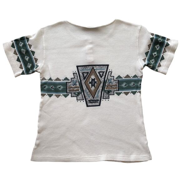 Adobe Rose 90s Southwestern Waffle Thermal Henley Tee M - Picture 2 of 5